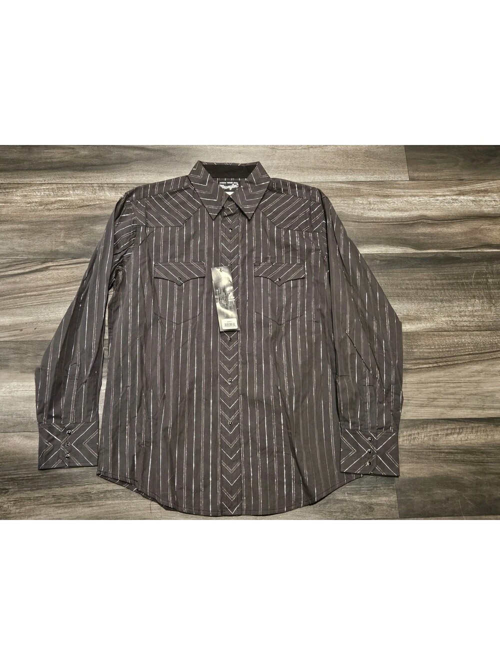 Wrangler Silver Edition Western Shirt Gray Metallic Pinstripe Pearl Snap Large